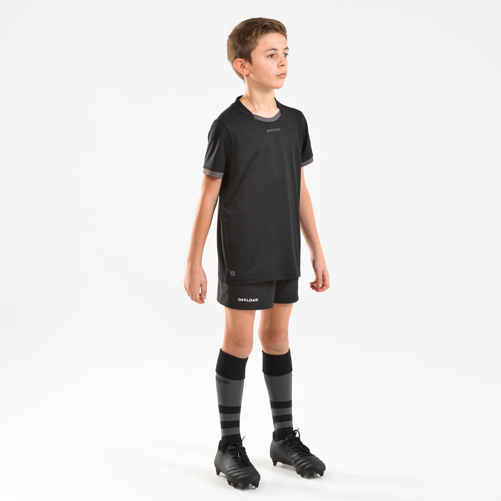 Kids' Short-Sleeved Rugby Shirt R100 - Black