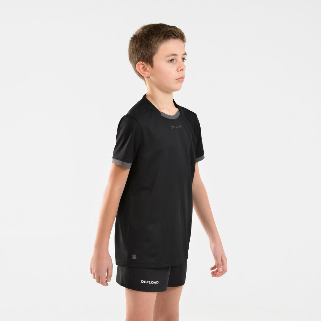 Kids' Short-Sleeved Rugby Shirt R100 - Black