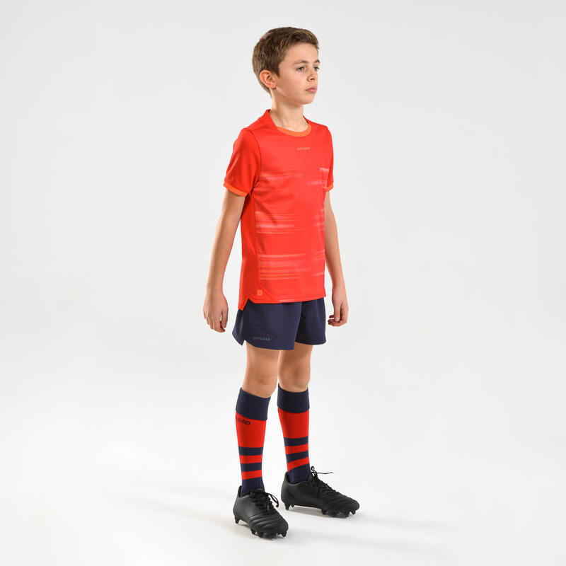 MAILLOT MANCHES COURTES DE RUGBY R500 ENFANT ROUGE