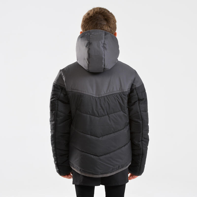 Warme rugbyparka voor kinderen 500 zwart/grijs