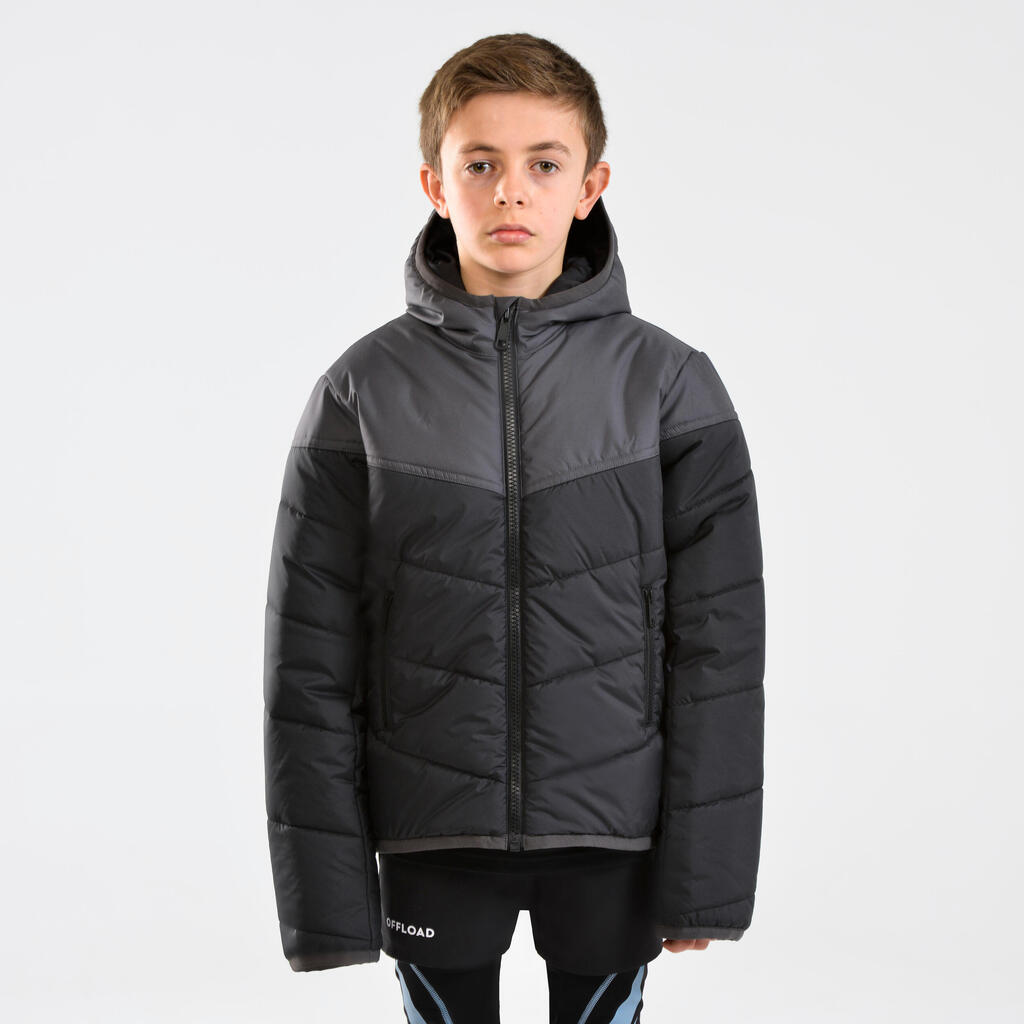 Kids' Warm Rugby Parka 500 - Black/Grey