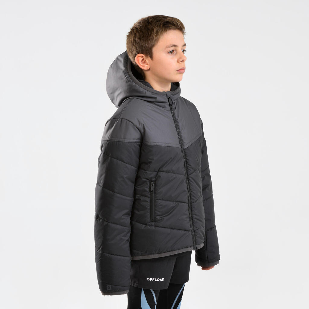 Kids' Warm Rugby Parka 500 - Black/Grey