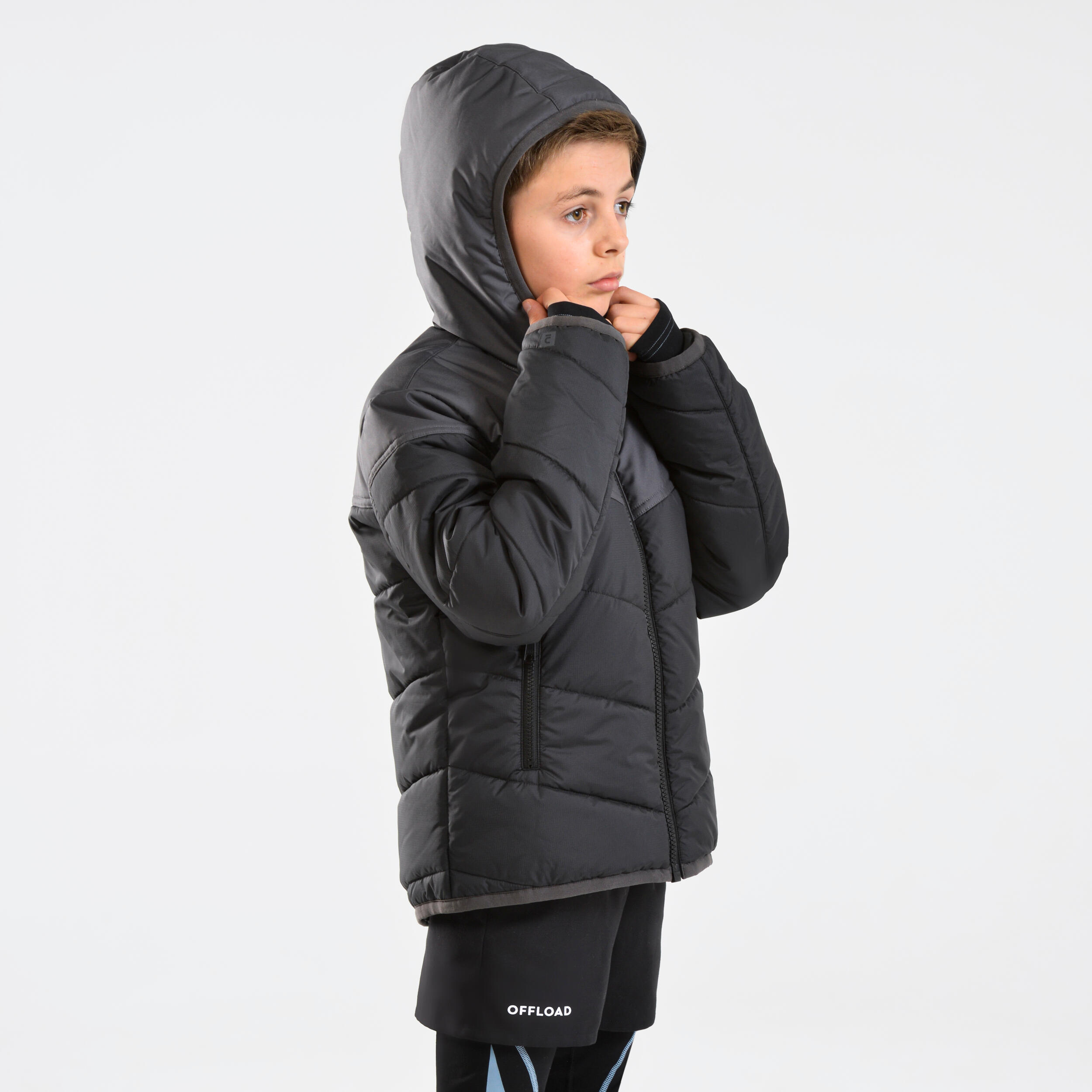 Kids' Warm Rugby Parka 500 - Black/Grey 3/8