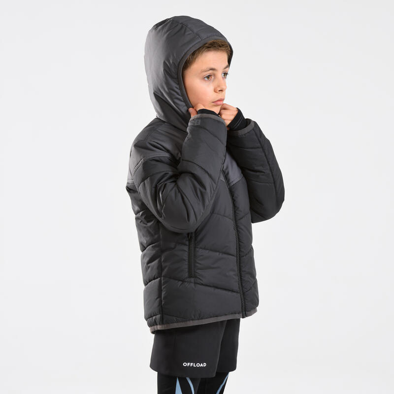 Parka Quente de Rugby Criança 500 Preto Cinzento