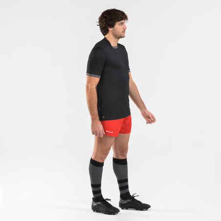 Camiseta de rugby adulto Offload R100  negra y gris