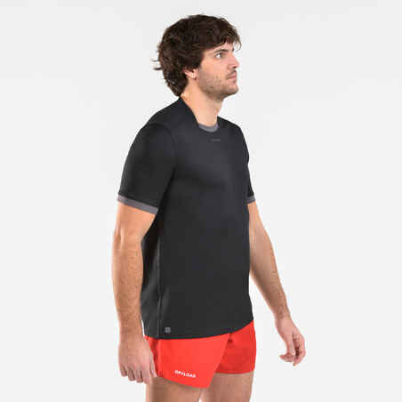 Camiseta de rugby adulto Offload R100  negra y gris