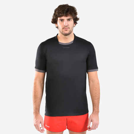 Camiseta de rugby adulto Offload R100  negra y gris