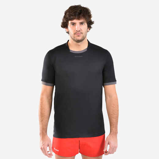 
      Men's Short-Sleeved Rugby Shirt R100 - Black/Grey
  