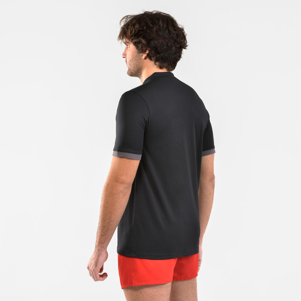 Men's Short-Sleeved Rugby Shirt R100 - Black/Grey