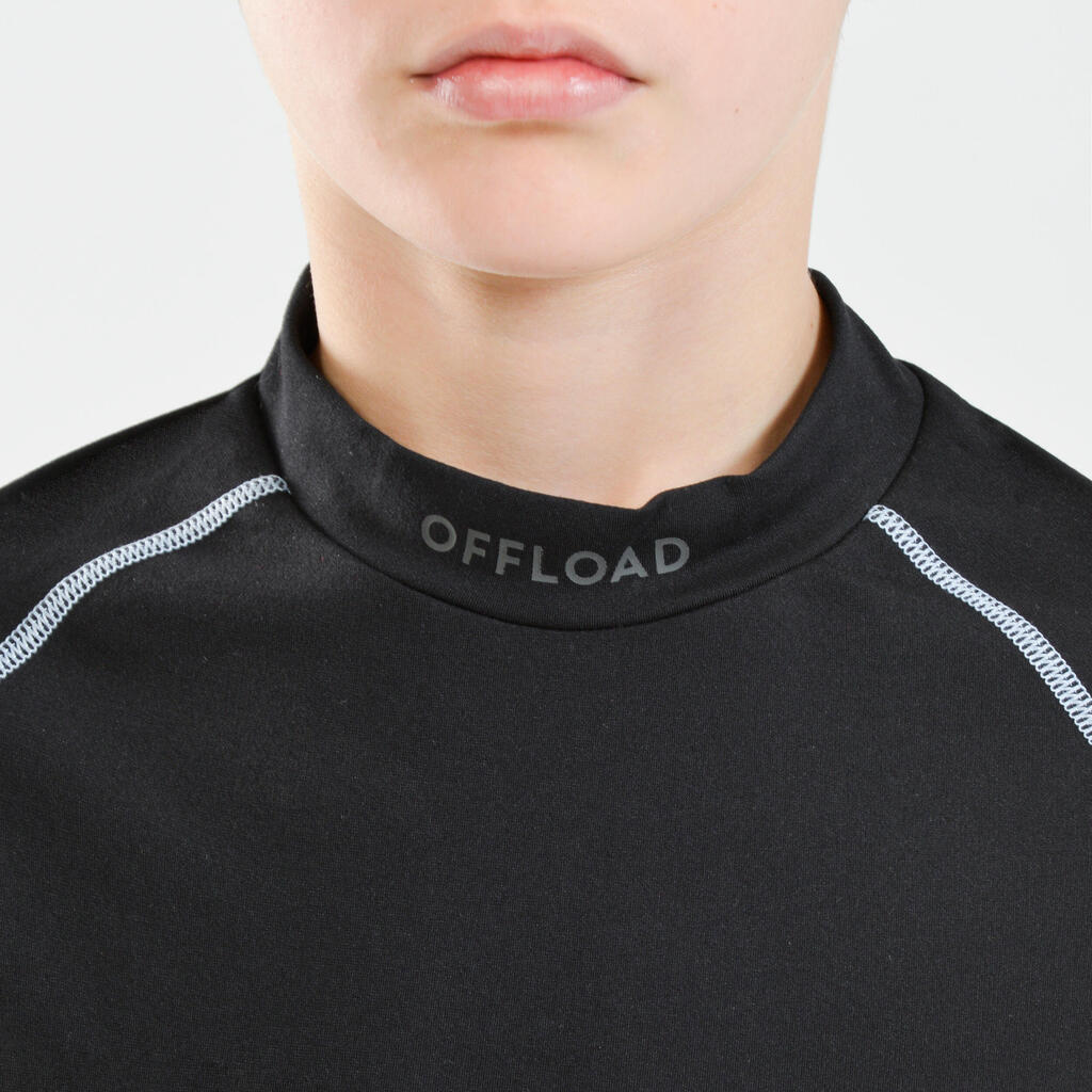 Kids' Long-Sleeved Rugby Base Layer Top R500 - Black/Grey