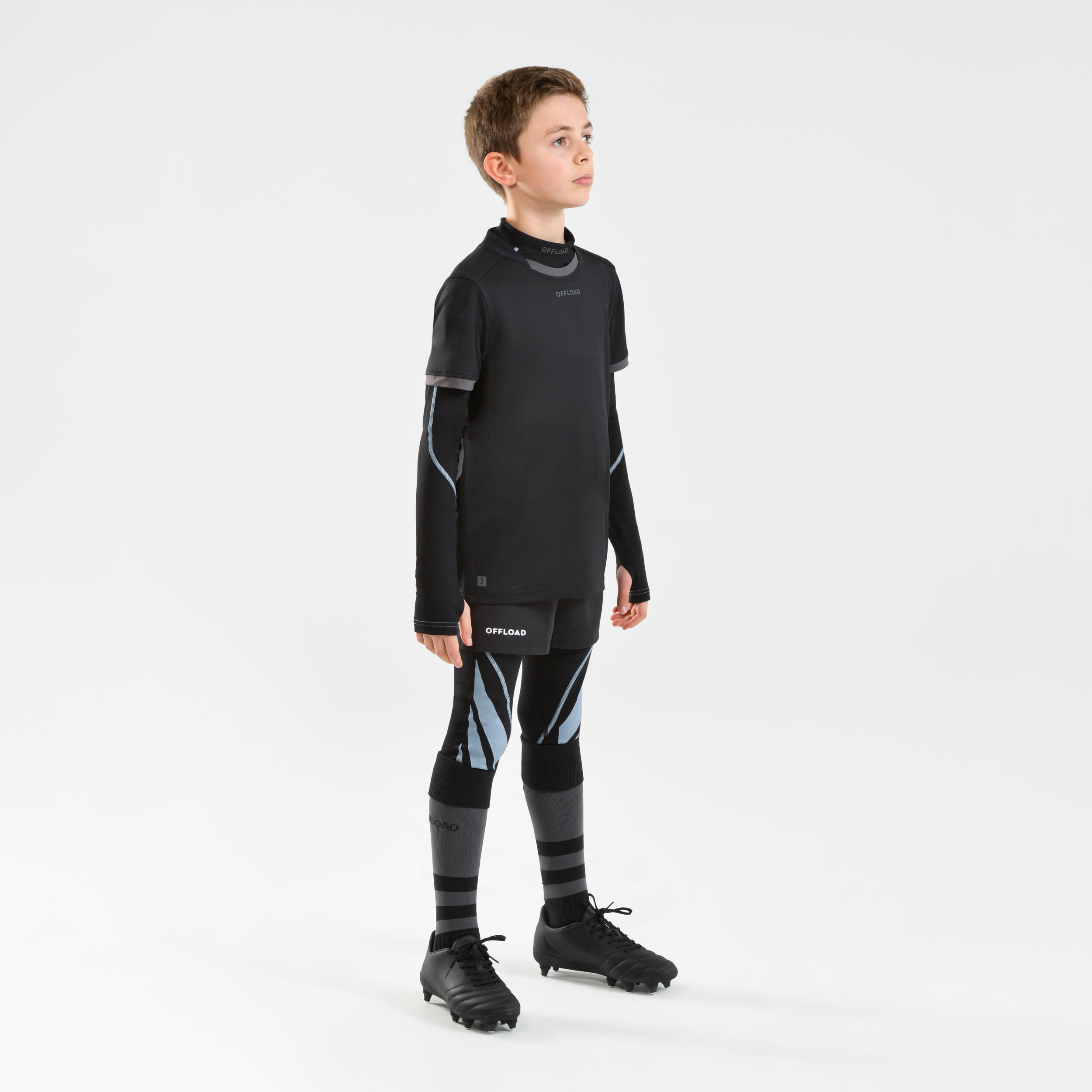 Kids Long Sleeved Rugby Base Layer Top R500 Black Grey Decathlon