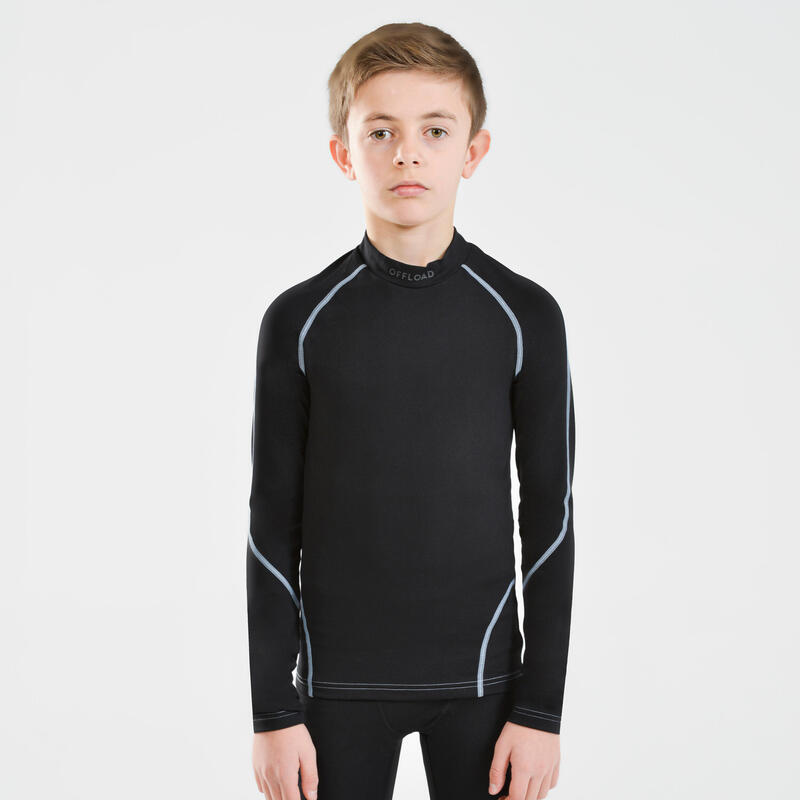 Dětské ragbyové spodní tričko s dlouhým rukávem R500 černo-šedé 