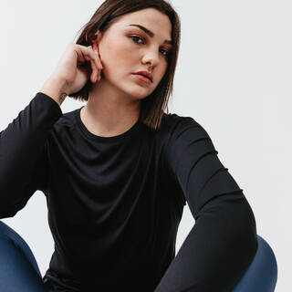 Women Long-Sleeved Running T-Shirt Sun Protect - Black