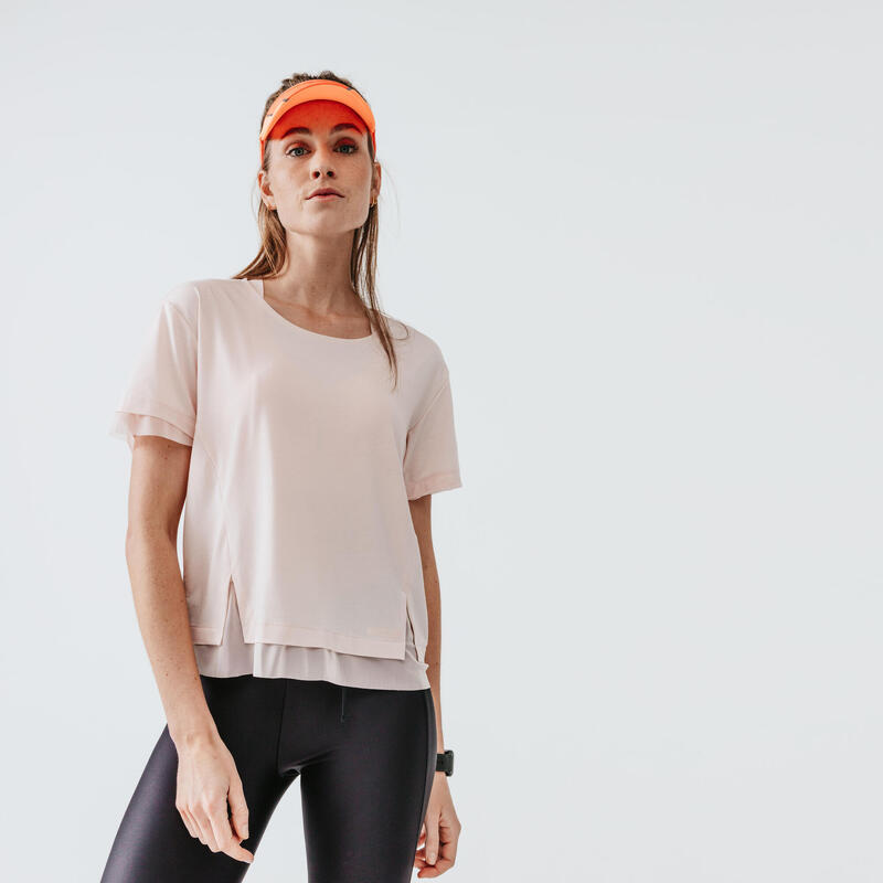 T-shirt de running manches courtes respirant femme - Feel rose