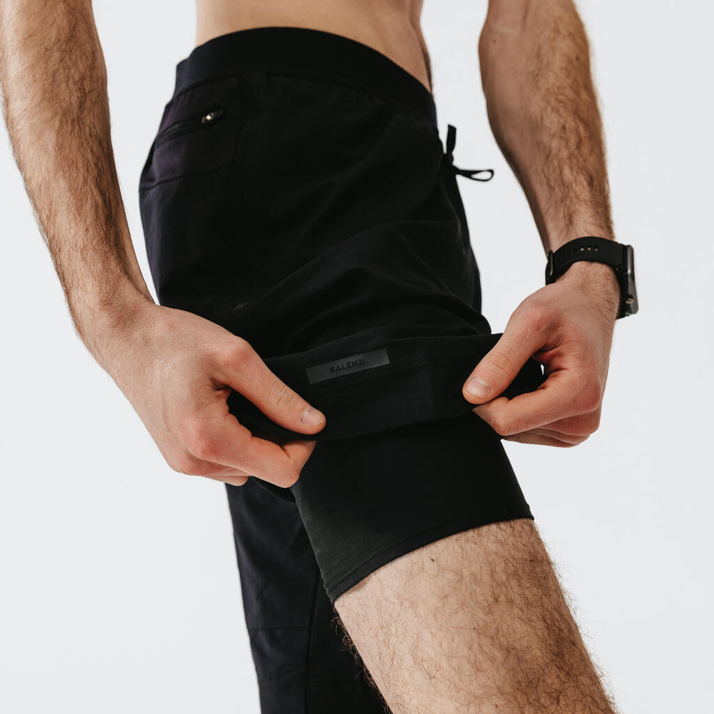 SHORT 2 EN 1 DE RUNNING HOMME AVEC BOXER intégré KALENJI DRY + NOIR