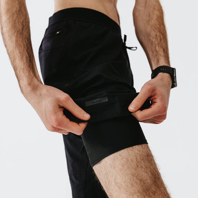 Buy Kalenji Dry+ Men's Running 2-in-1 Shorts With Boxer - Black Online