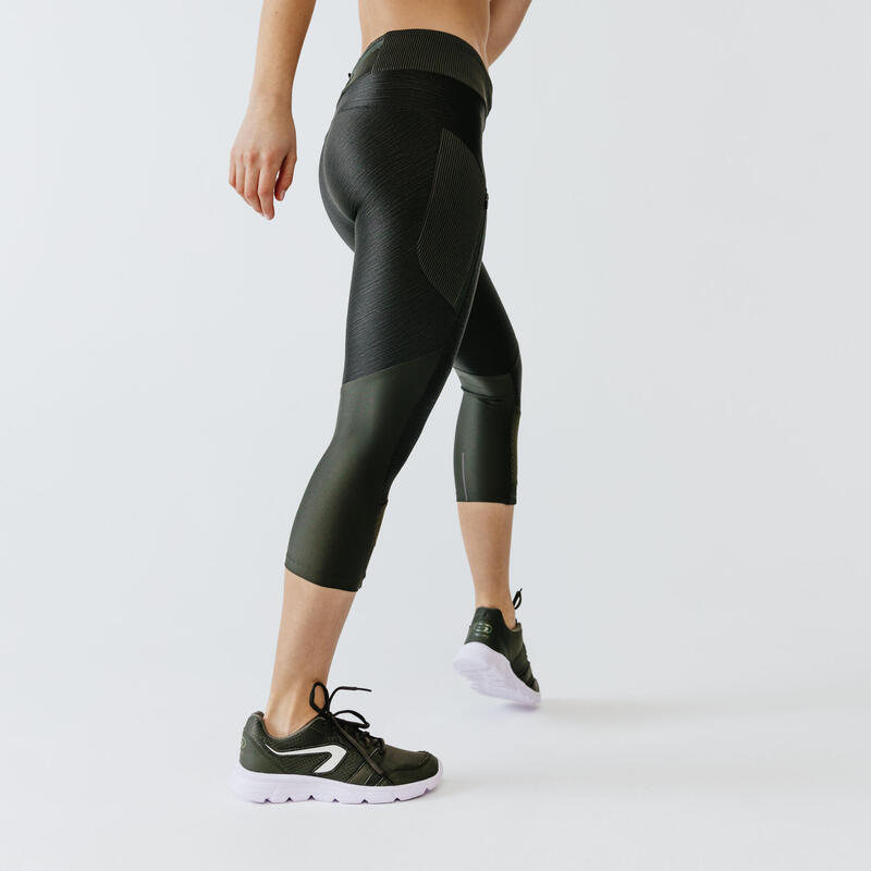 Women's breathable short running leggings Dry+ Feel black KALENJI