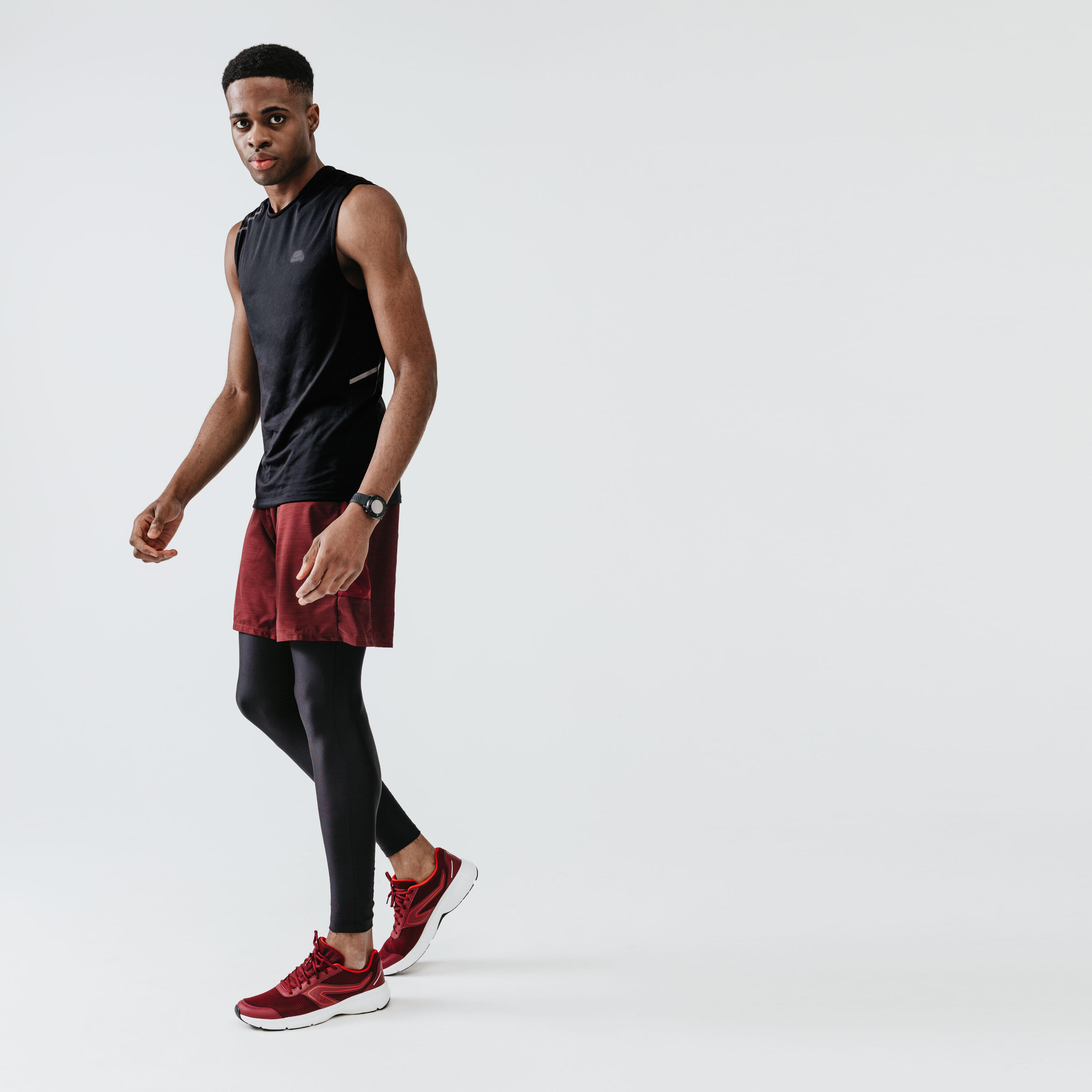 KALENJI DRY+ MEN'S BREATHABLE RUNNING SHORTS - MOTTLED BURGUNDY 2/8