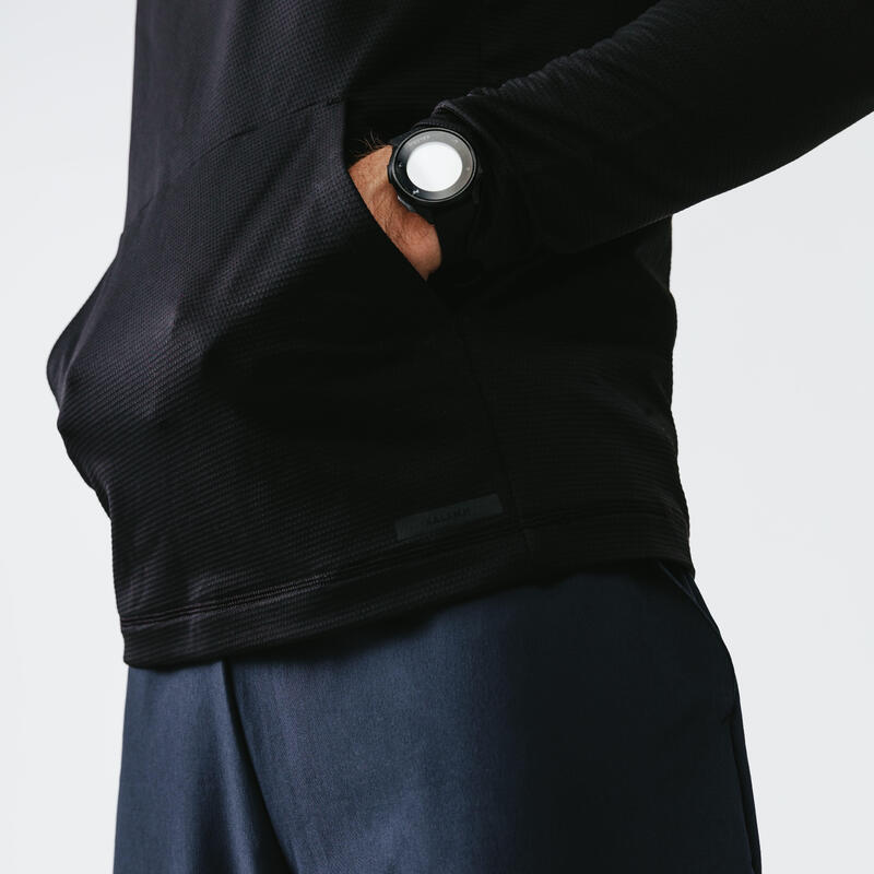 Sudadera Running Kalenji Dry+ Feel Hombre Negro Capucha Transpirable