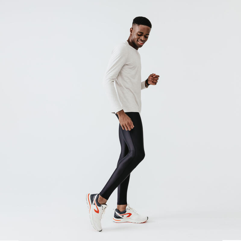 T-SHIRT DE RUNNING MANCHES LONGUES RESPIRANT HOMME - DRY+ BEIGE LIN