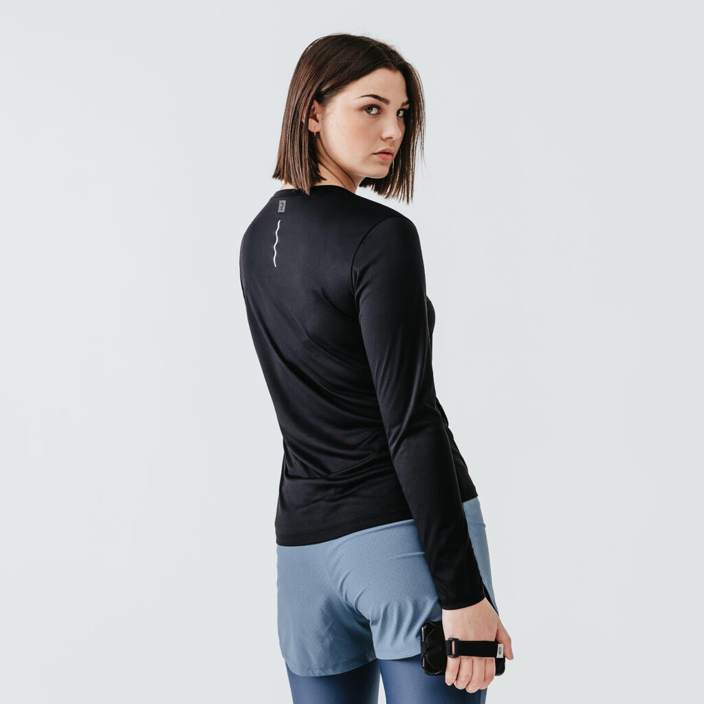 Women's long-sleeved running T-shirt Sun Protect - black