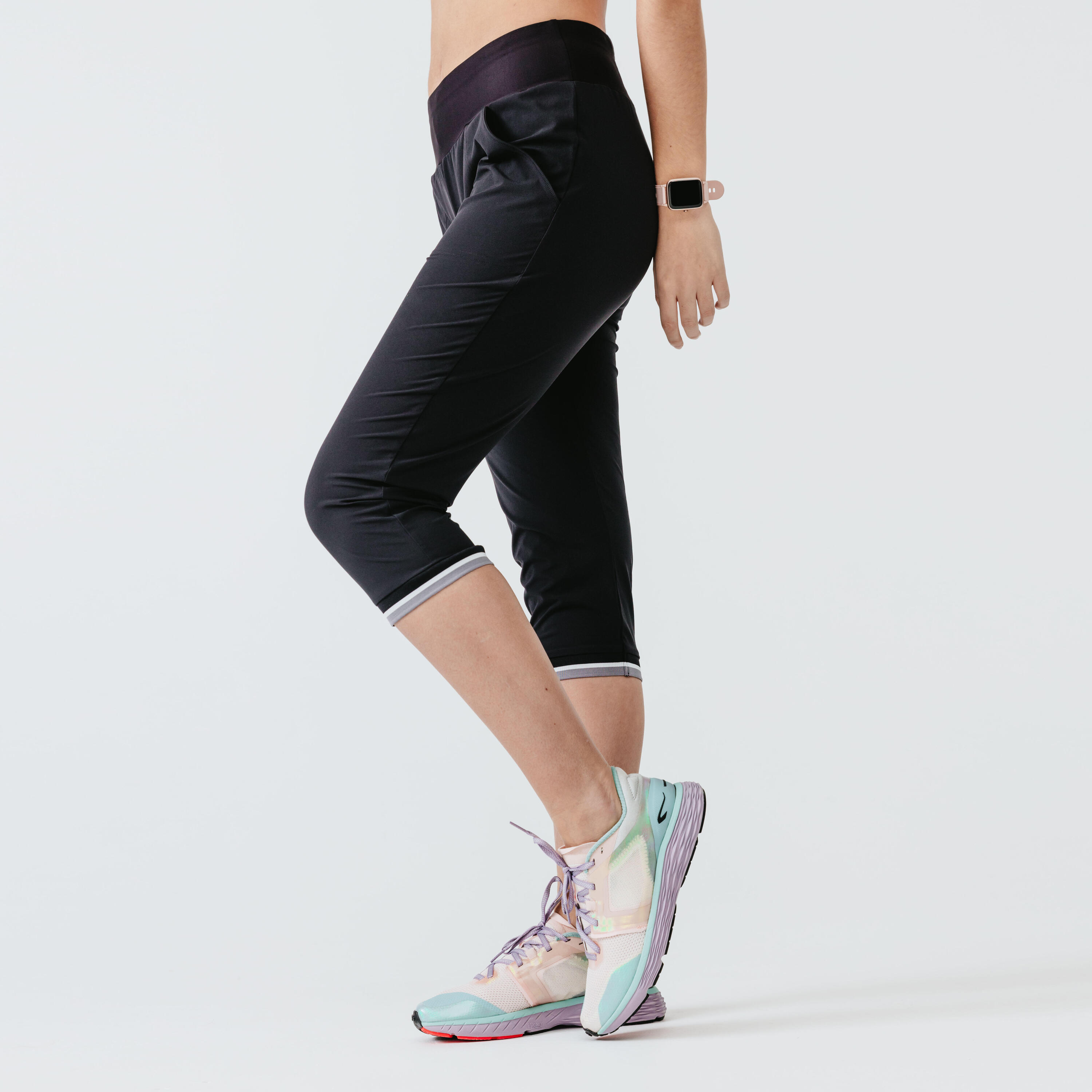 Women's cropped running trousers Dry - black 4/10