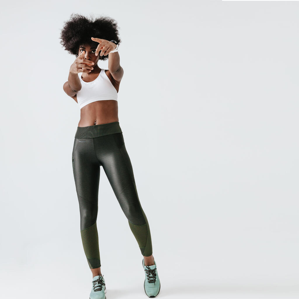 Women's breathable long running leggings Dry+ Feel - khaki