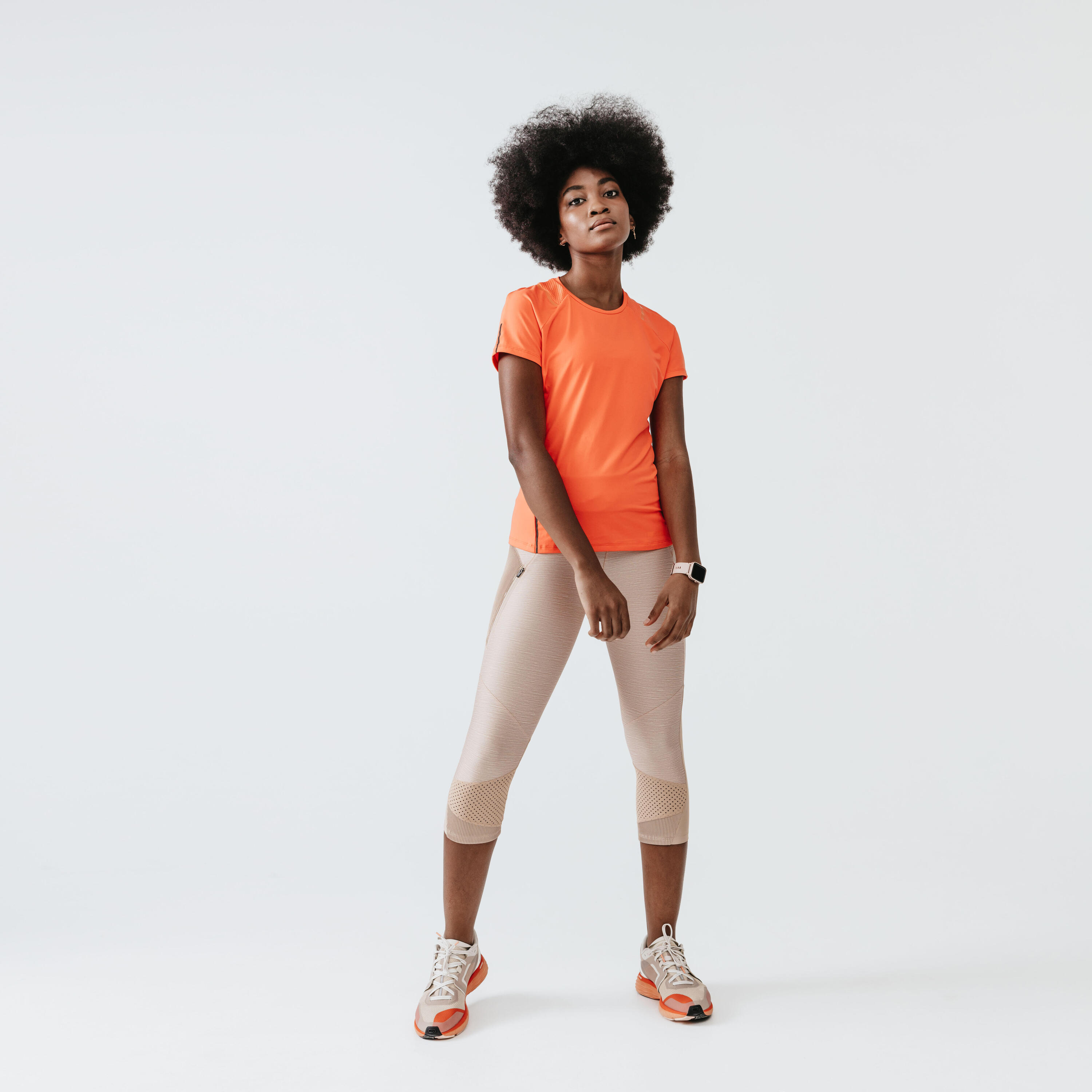 Women's short running leggings Dry+ Feel - beige 13/18