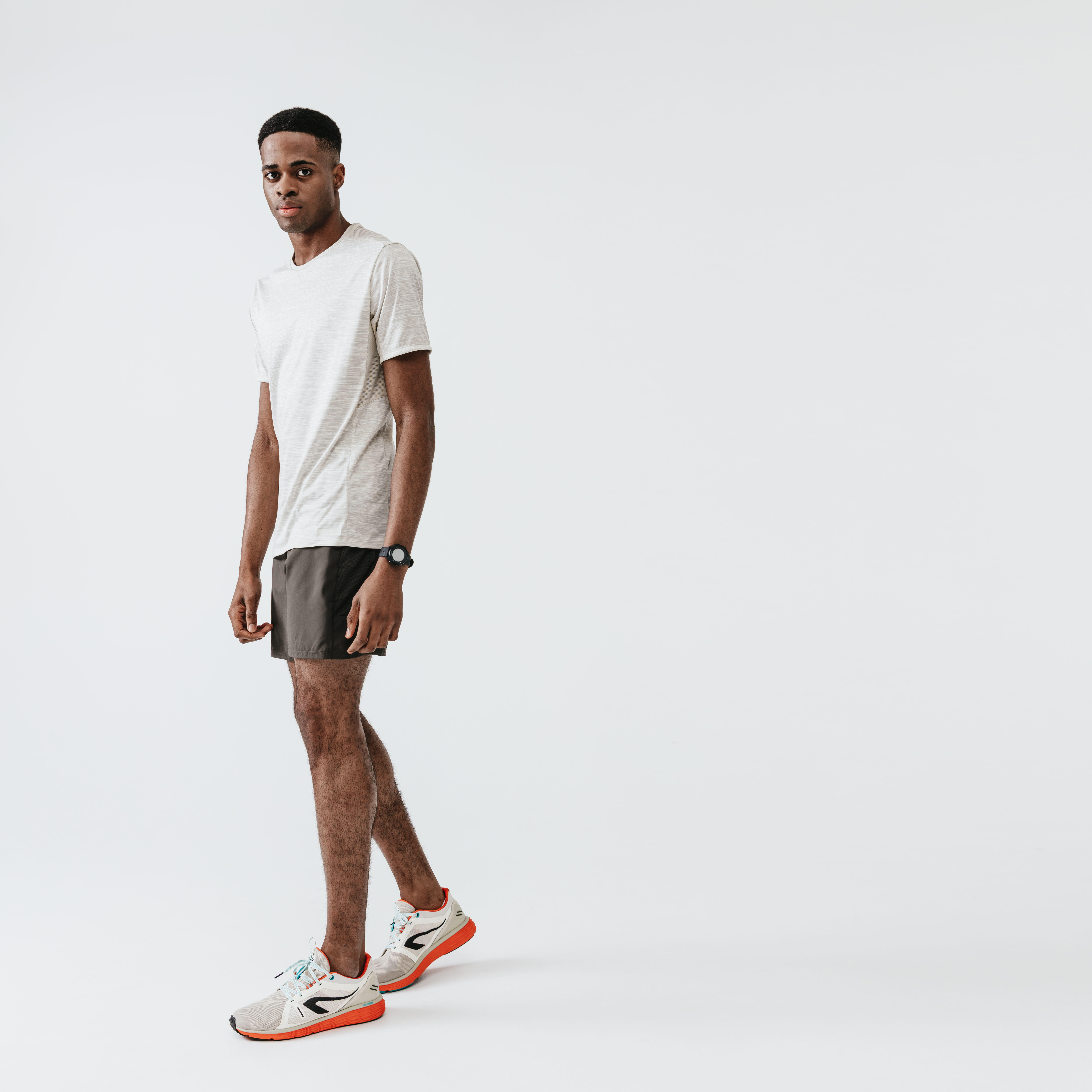 running with shirt off