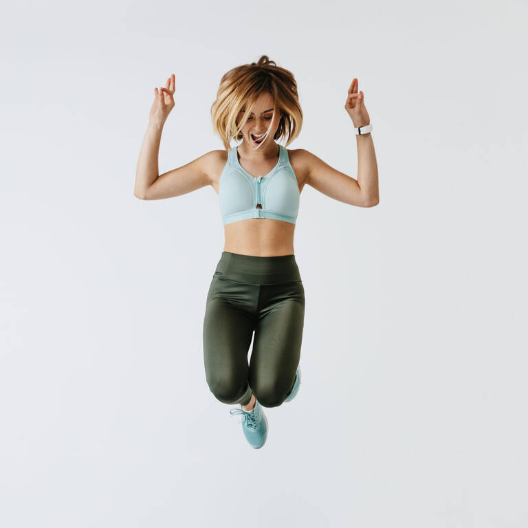 Women's running leggings with body-sculpting (XS to 5XL - large size) -  khaki - Decathlon