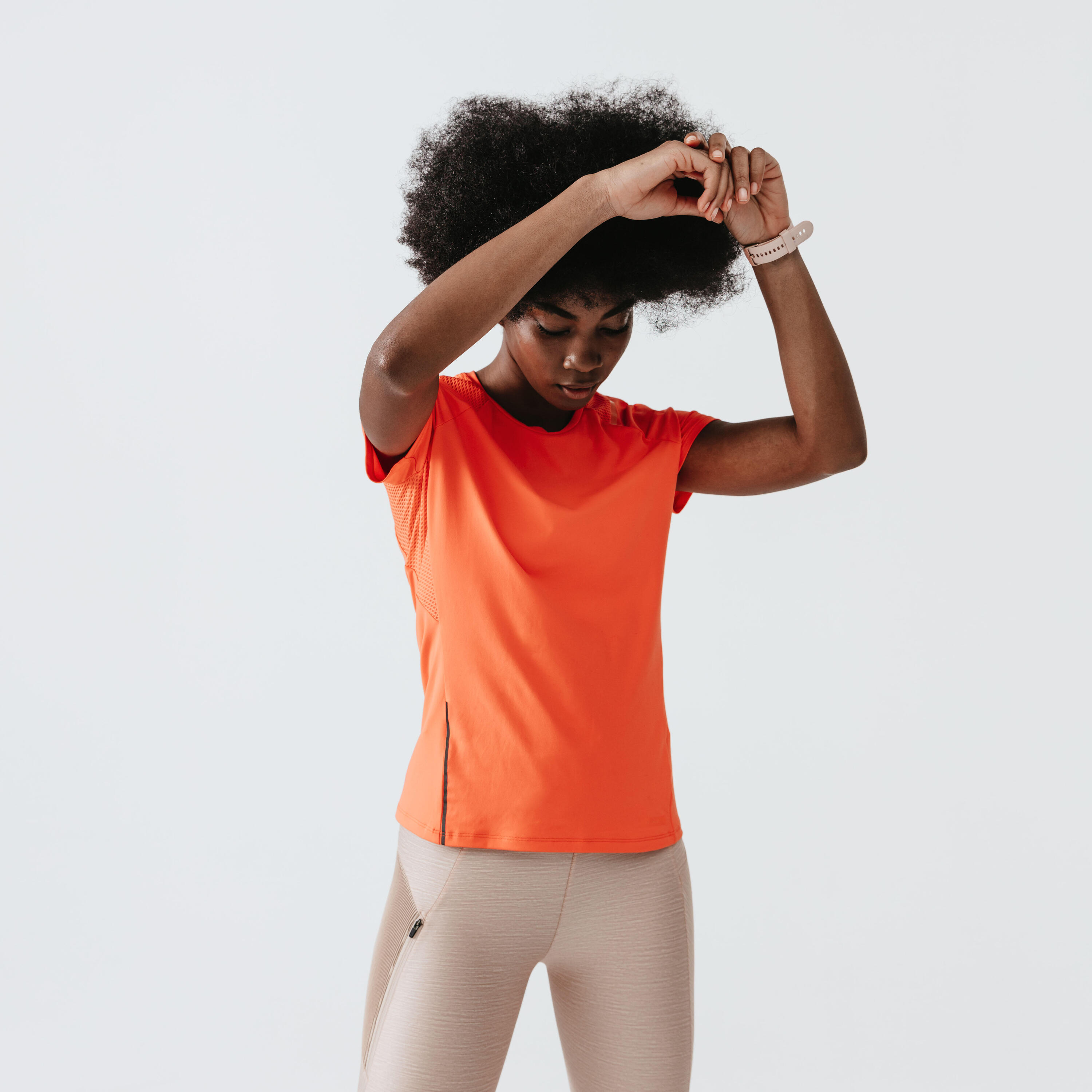 Women's short running leggings Dry+ Feel - beige 10/18