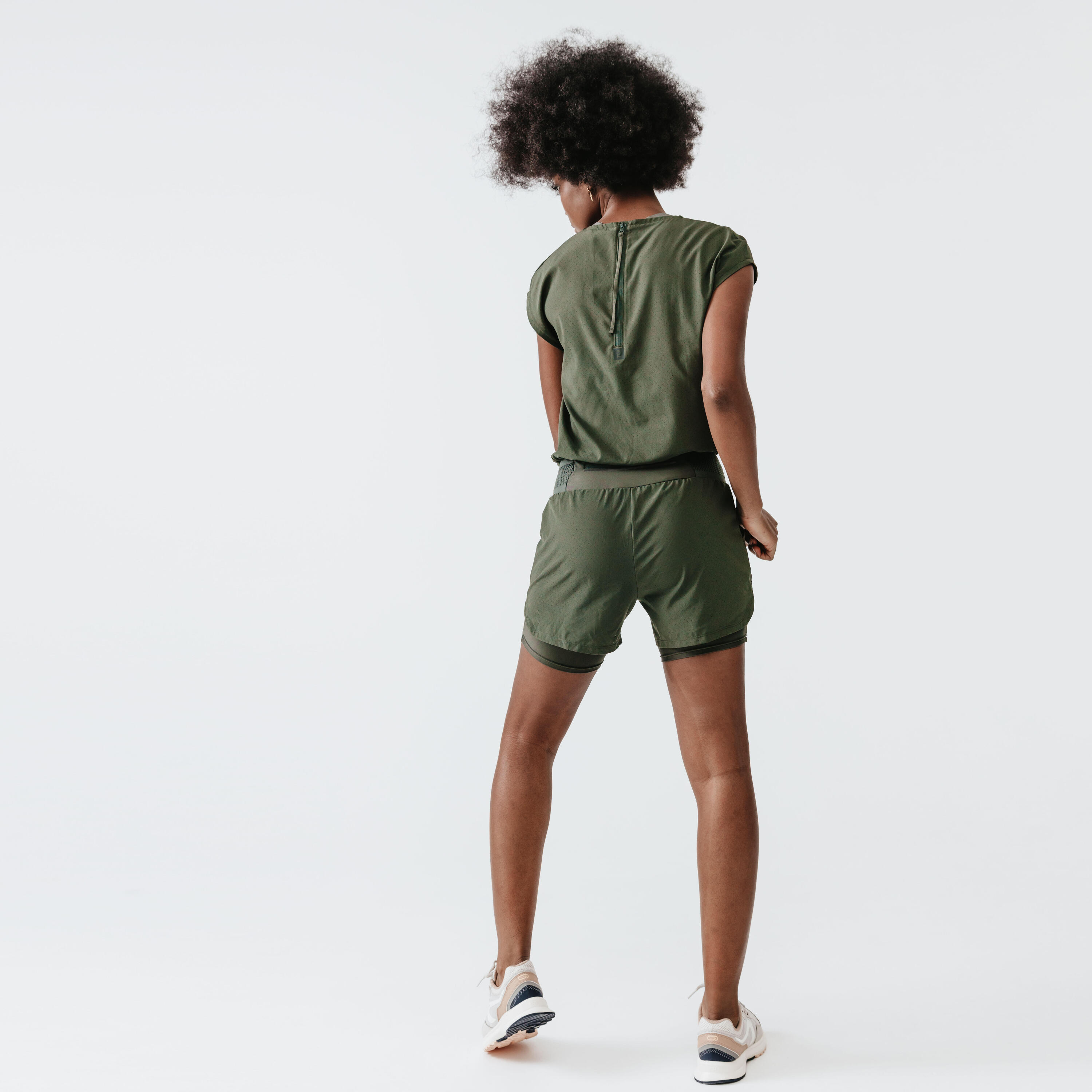 KALENJI Tuta corta running donna DRY+ verde militare