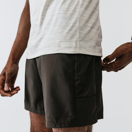 Short Running Kalenji Dry+ Hombre Caqui Oscuro Transpirable