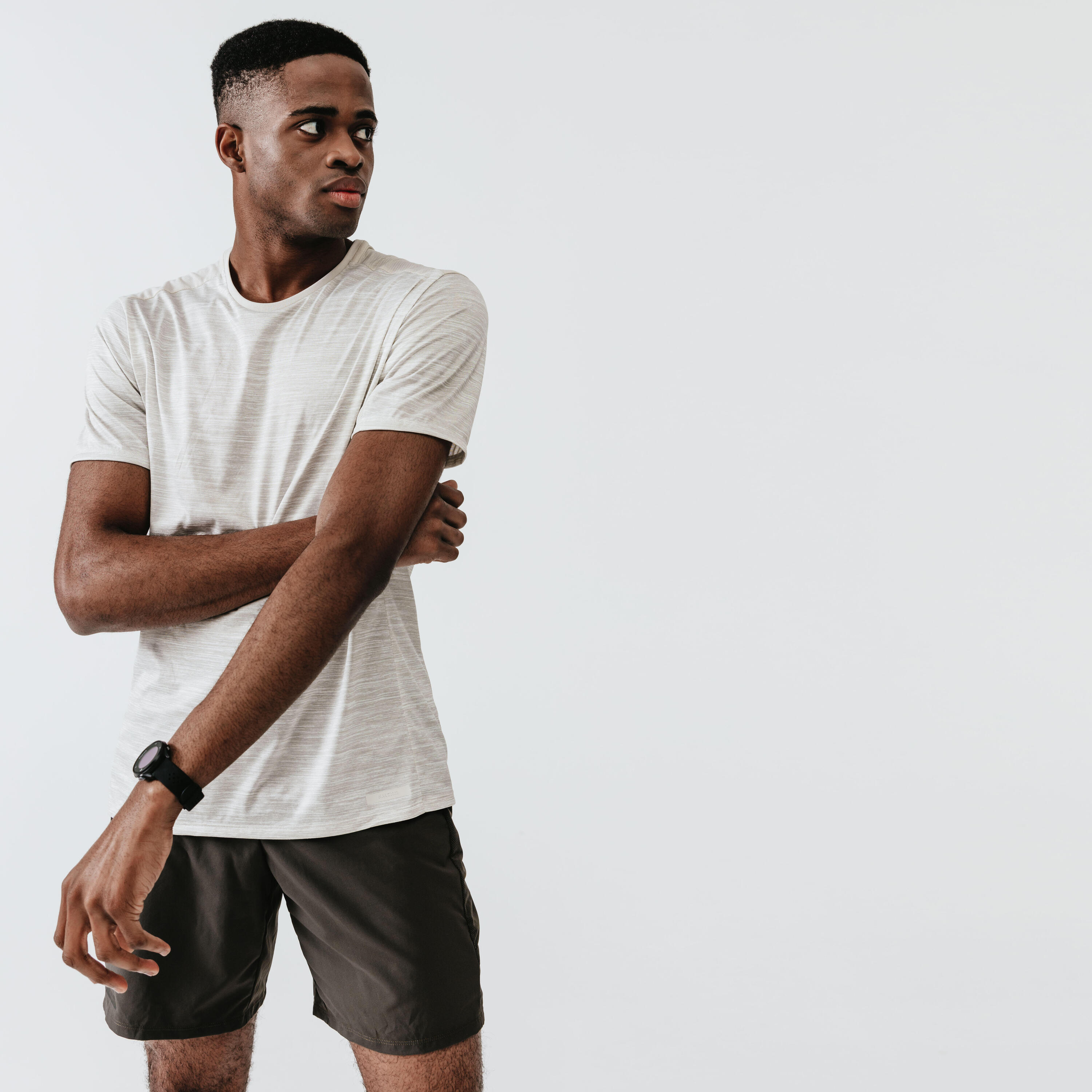 KALENJI DRY+ MEN'S BREATHABLE RUNNING SHORTS - DARK KHAKI 6/9