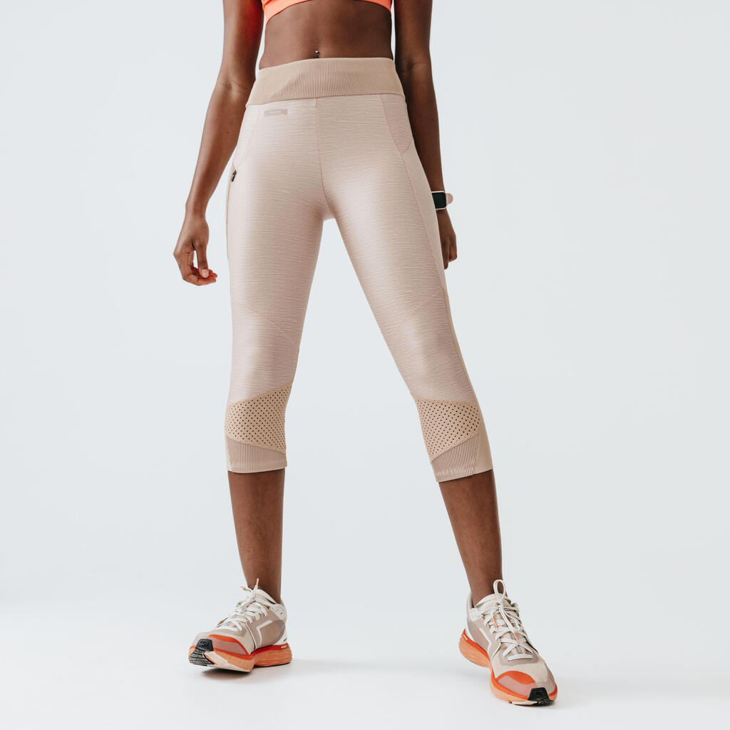 Women's short running leggings Dry+ Feel - beige