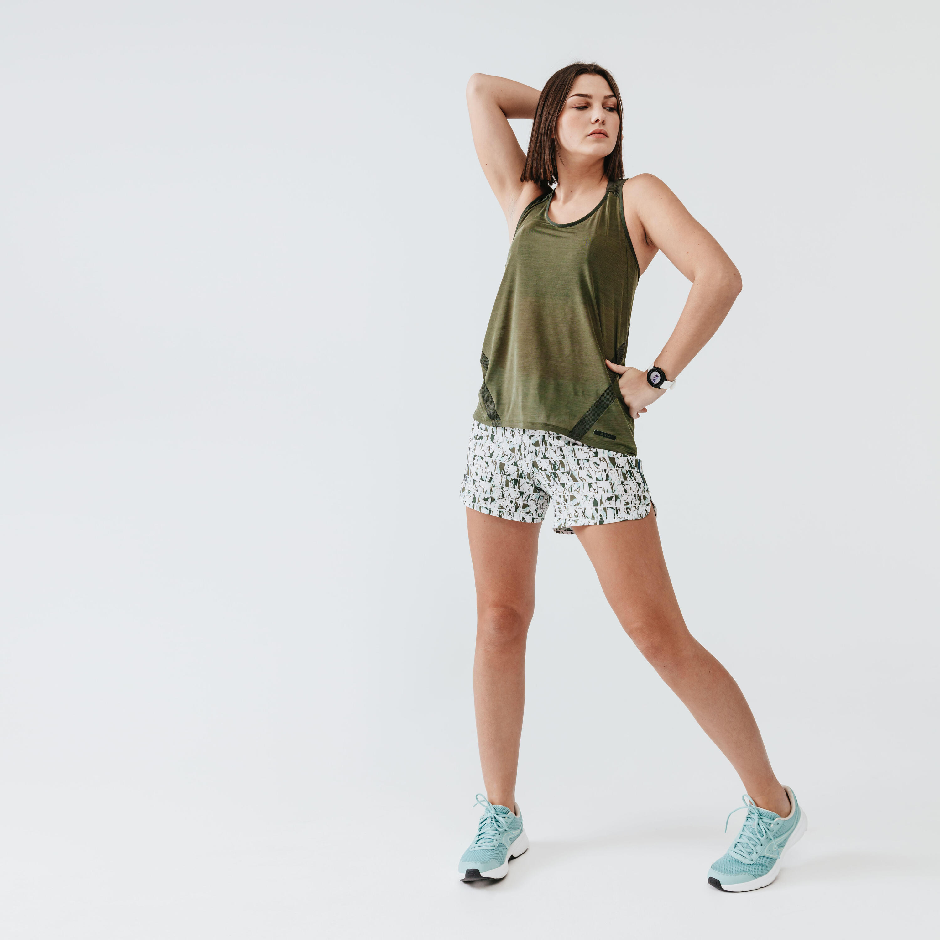 Women's running shorts Dry - green print 4/8