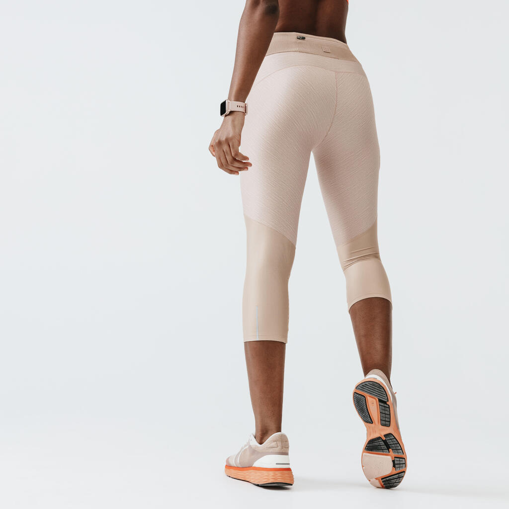 Women's short running leggings Dry+ Feel - beige
