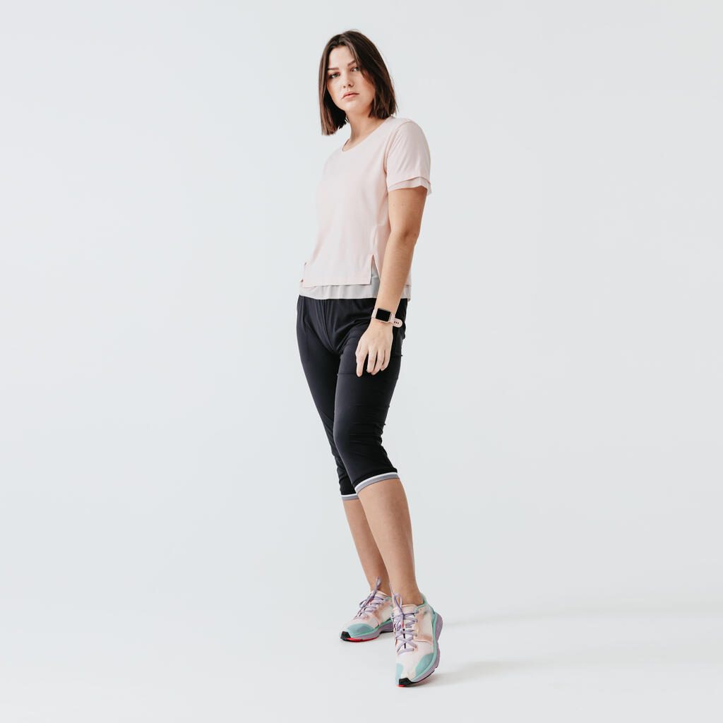 Women's cropped running trousers Dry - black