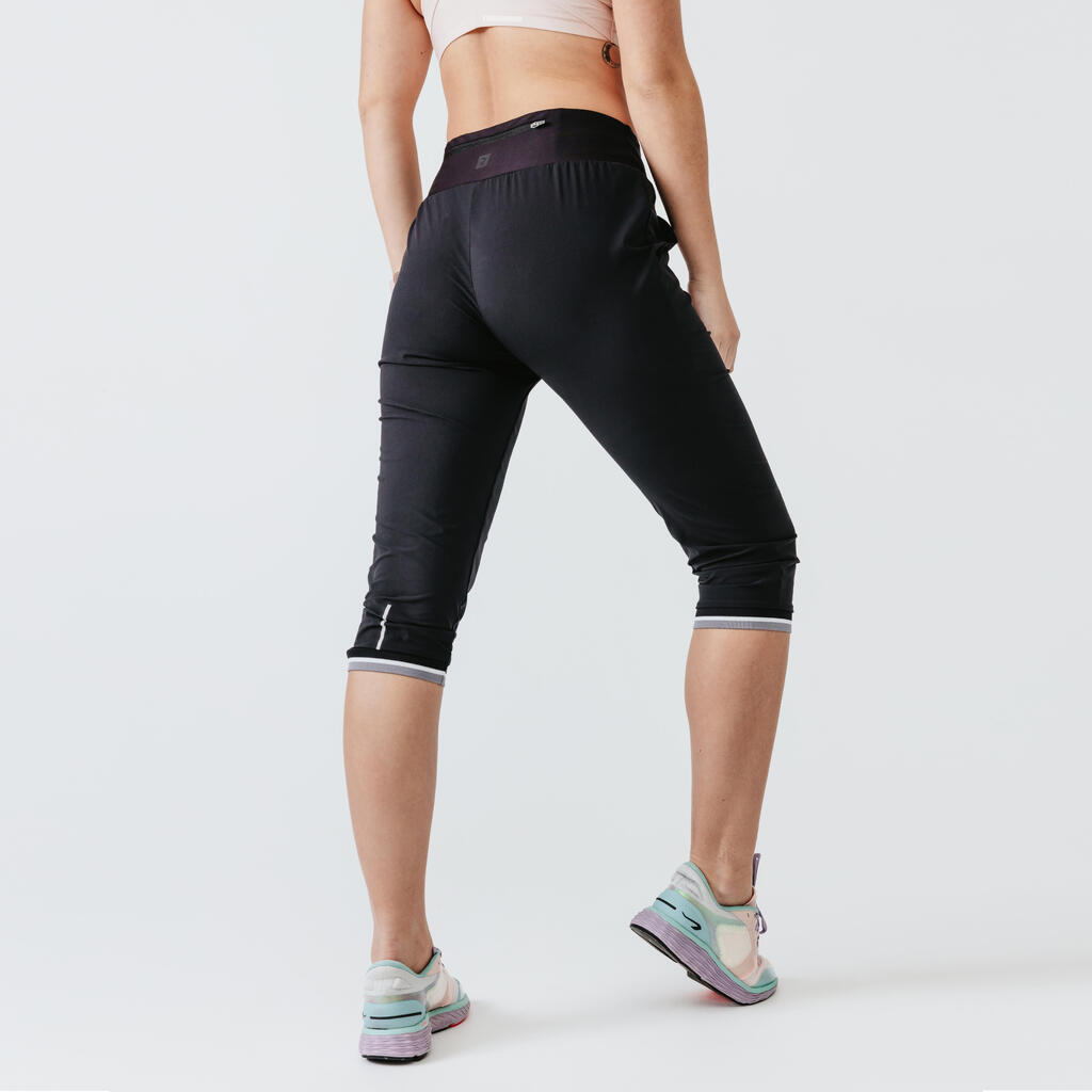 Women's cropped running trousers Dry - black