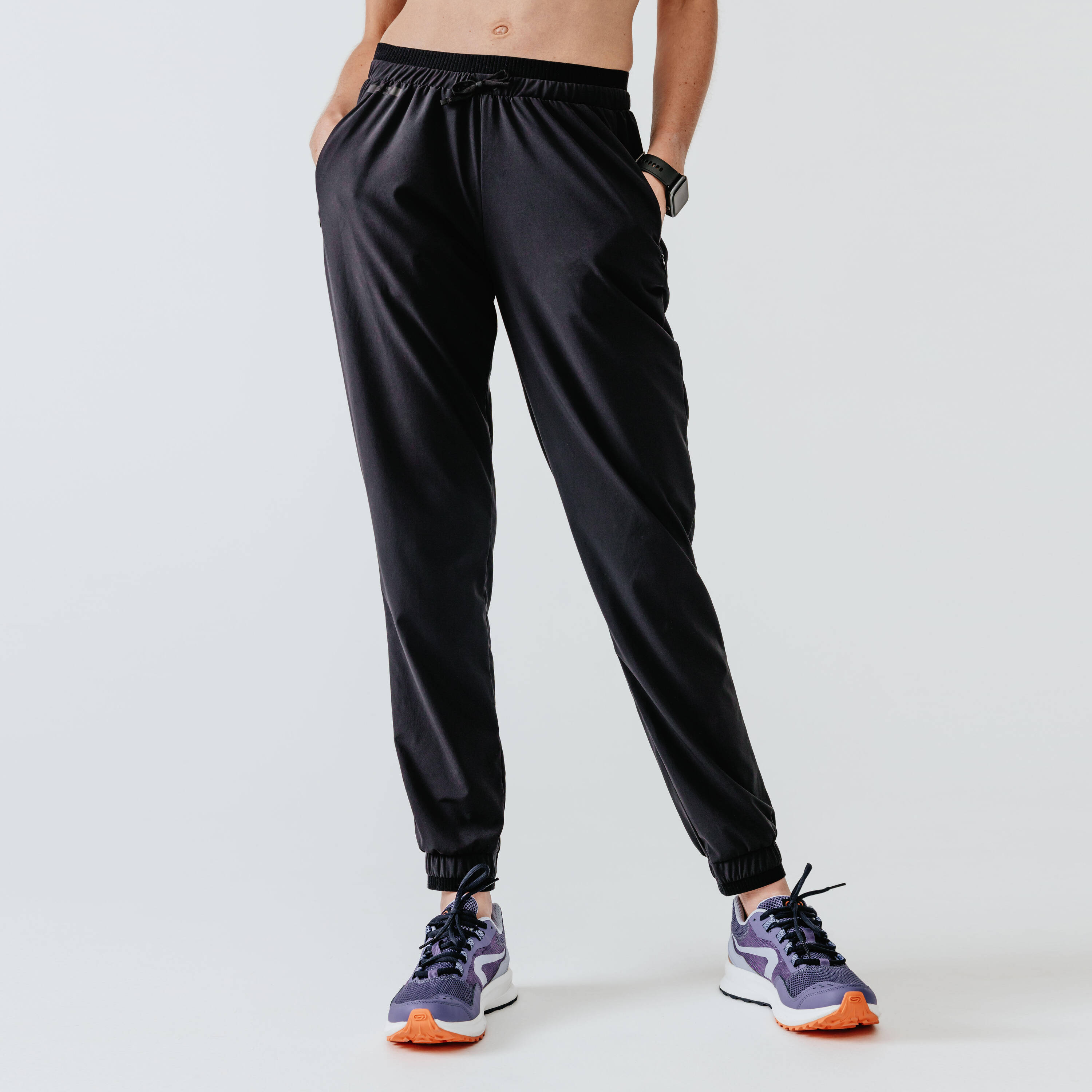 Women Running Trackpants, Lightweight and Quick Dry - Black -  1