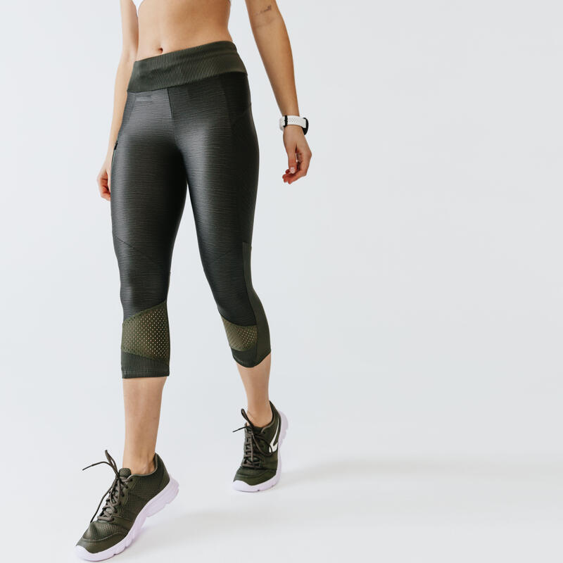 Women's breathable short running leggings Dry+ Feel - khaki