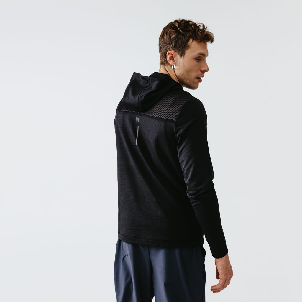 KALENJI DRY + FEEL MEN'S BREATHABLE RUNNING HOODIE - BLACK