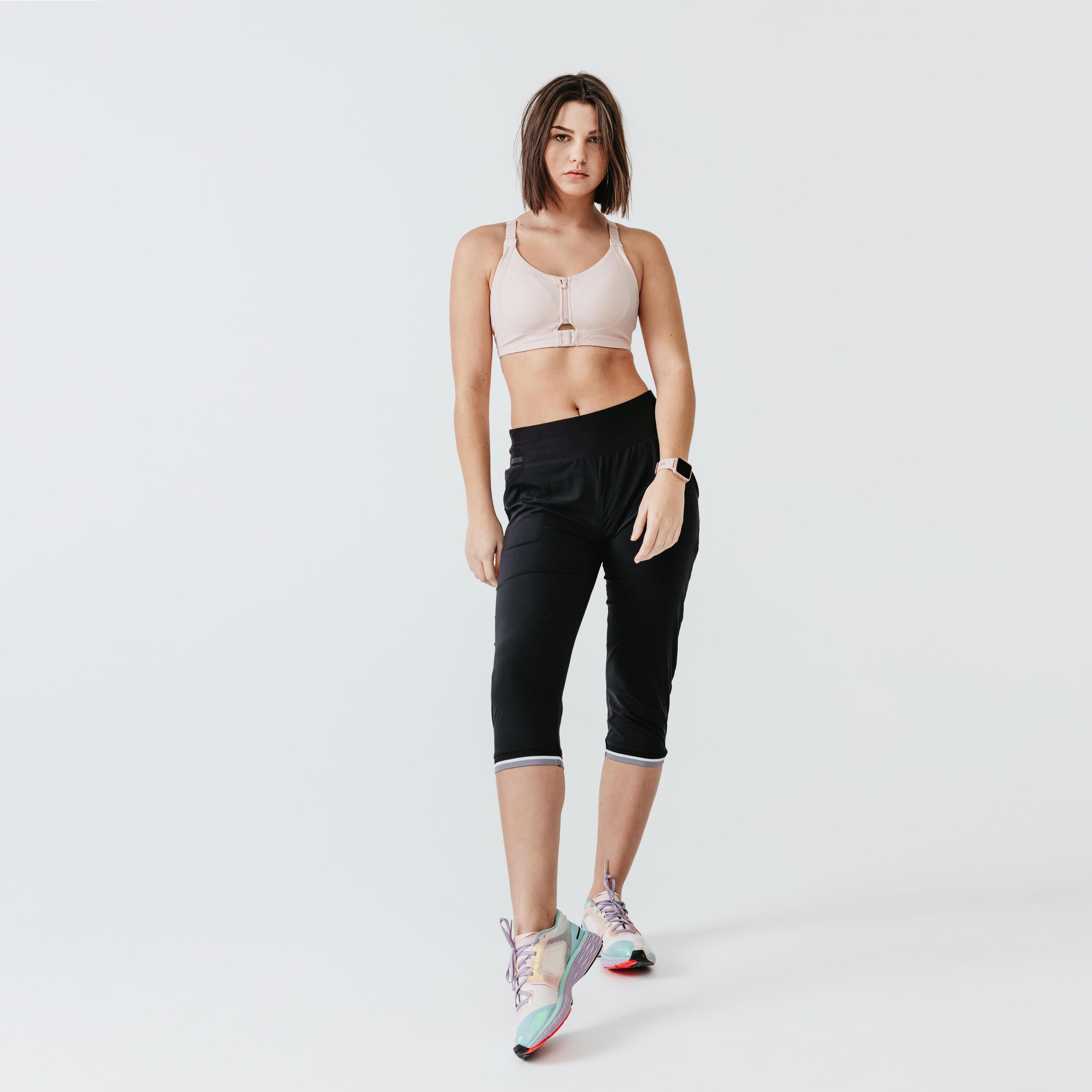 Women's cropped running trousers Dry - black 3/10