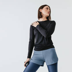 Women's Running Long-Sleeved T-Shirt UV Protection (UPF50+)  Black
