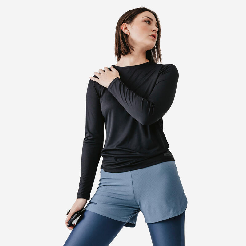 Camiseta Manga Larga Running mujer - Sun Protect negro
