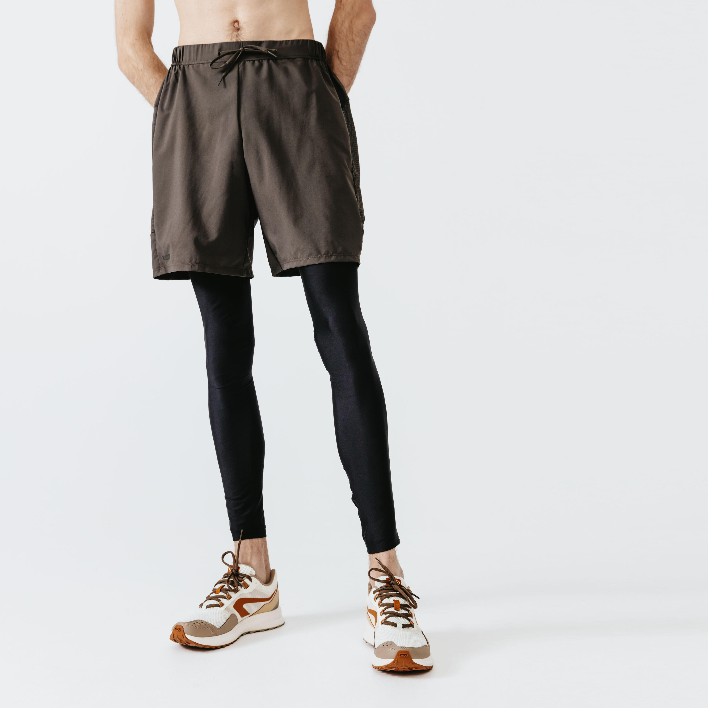KALENJI DRY+ MEN'S BREATHABLE RUNNING SHORTS - DARK KHAKI 8/9