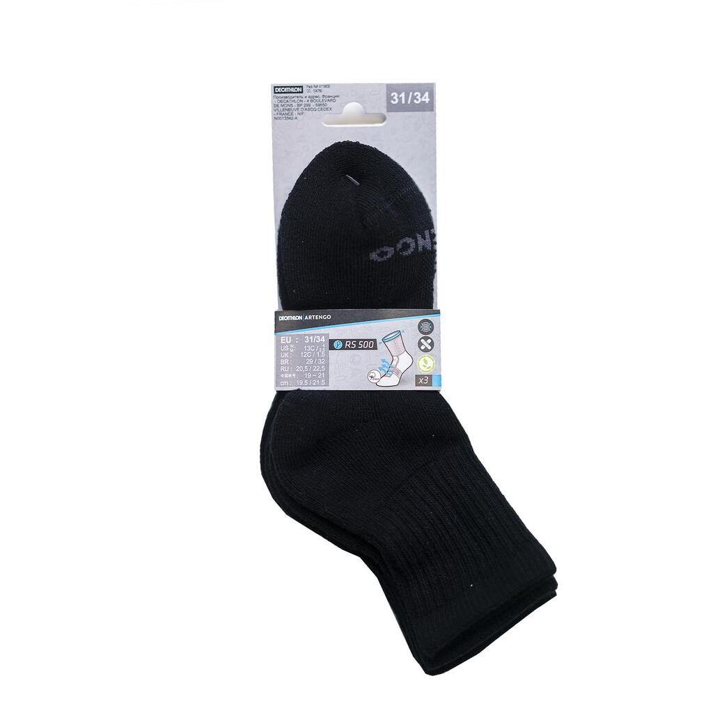 Kids' High Sports Socks RS 500 Tri-Pack - Black/Grey