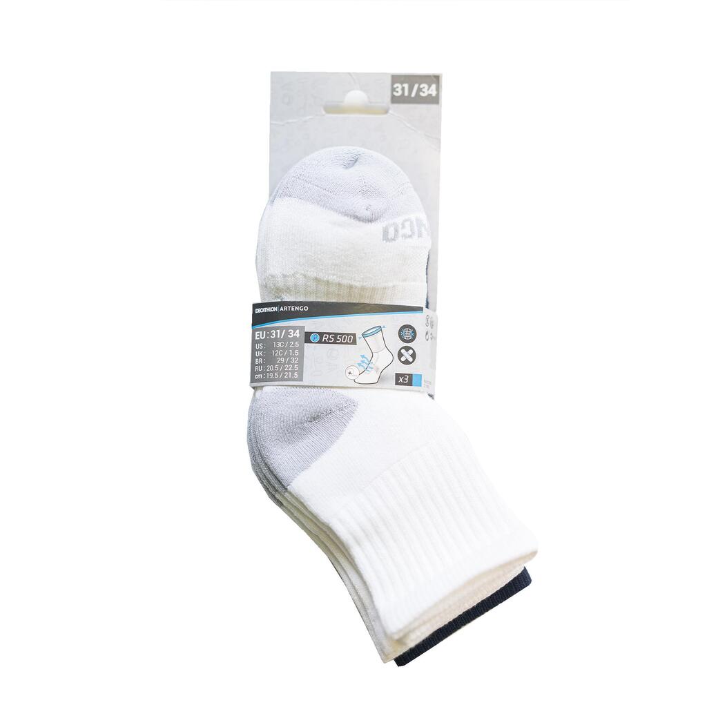 CHAUSSETTES DE SPORT ENFANT HAUTES ARTENGO RS 500 MARINE BLANC NOIR  LOT DE 3