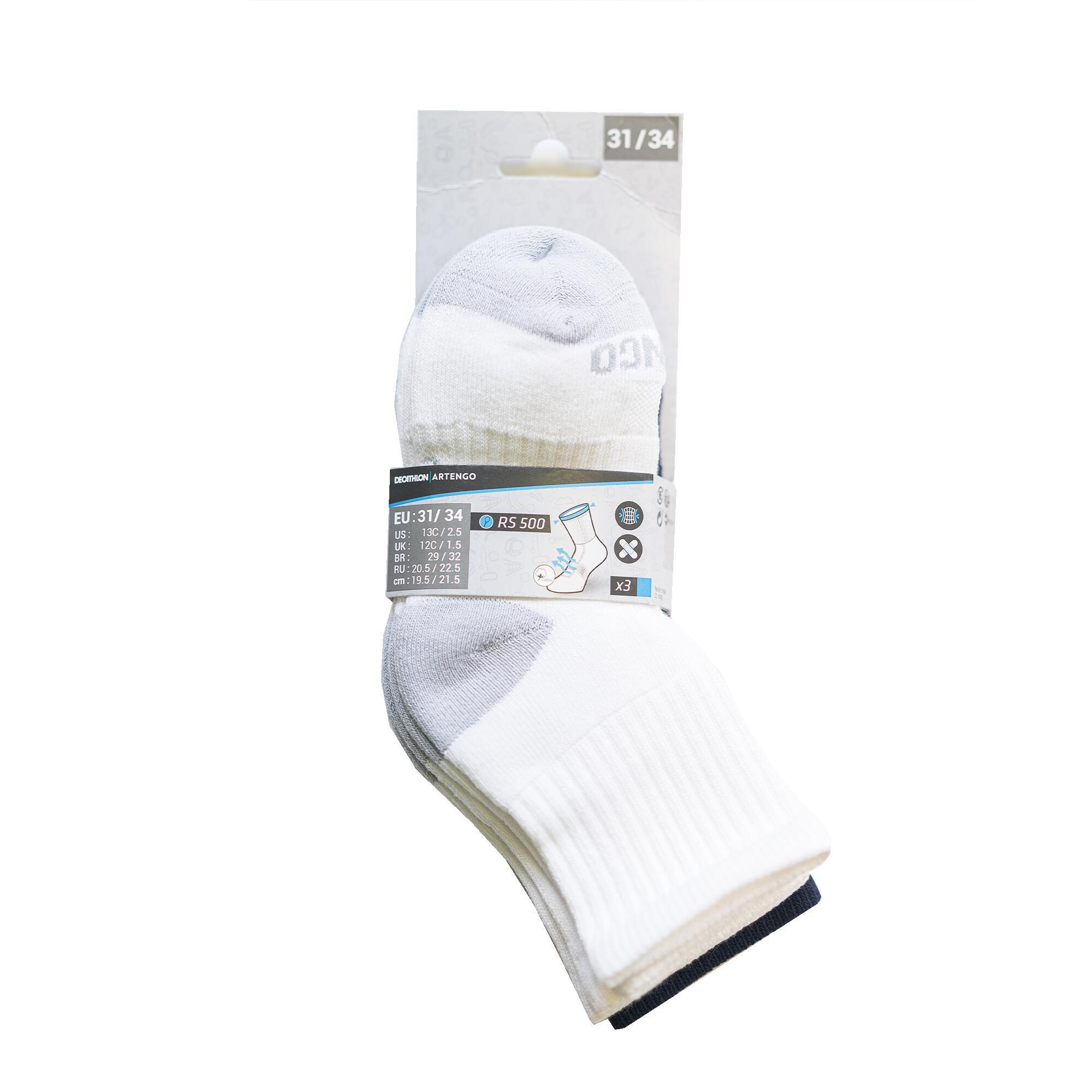 Kids' Mid Sports Socks RS 500 Tri-Pack - White/Navy 4/4