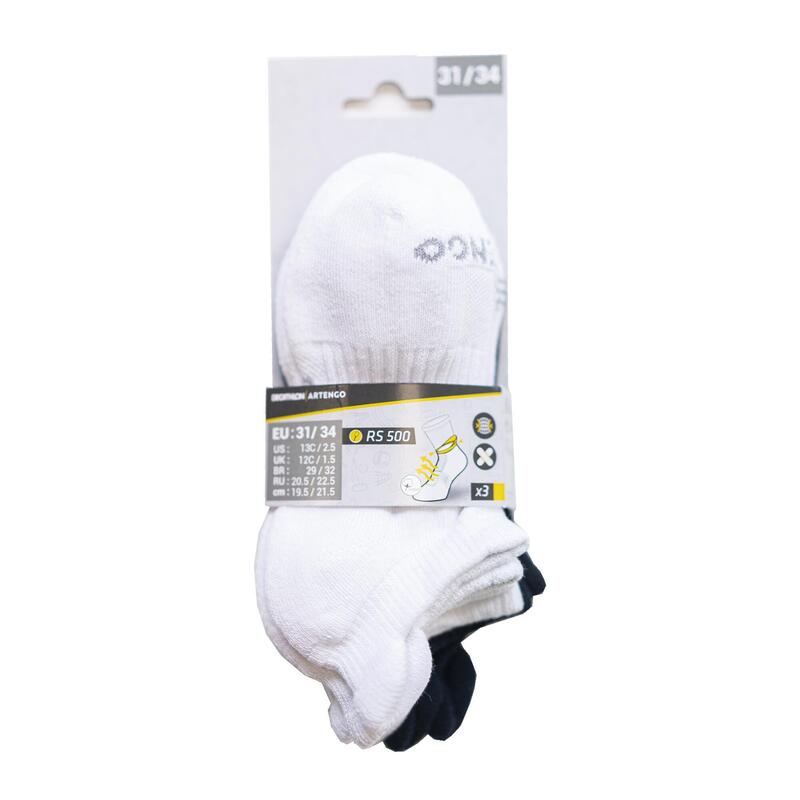 Calcetines cortos de Tenis Niños Pack de 3 Artengo RS 500 blanco negro